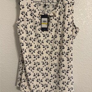 Tommy Hilfiger Anchor Print Sleeveless Blouse - white and Black